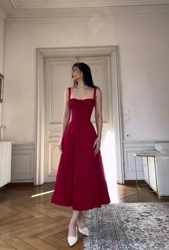 Wholesale Pretty A line Spaghetti Straps Burgundy Tea Length Prom Dresses Evening Dress formal wear dresses